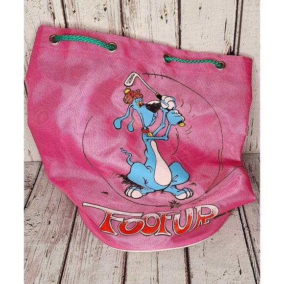 12" Vintage 1988 FOOFUR Blue Bloodhound Dog Phil Mendez Golfing Drawstring Bag - Picture 2 of 4